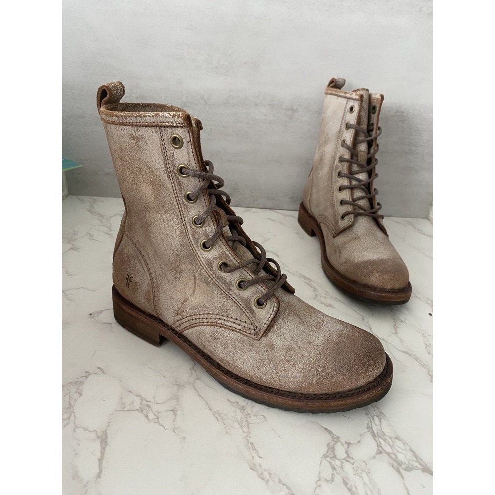 Frye Veronica Combat Boots Sz 6.5 Leather Lace Up Weathered Distressed Look